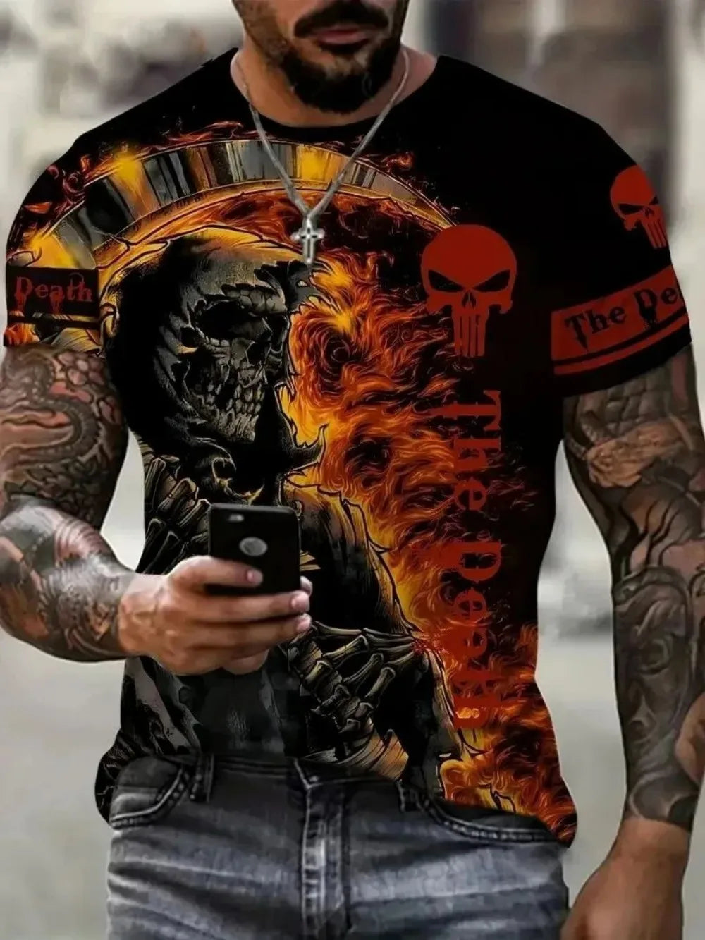 T-Shirt Crâne Imprimé Halloween - Col Rond Hip Hop Homme