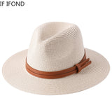 56-58-59-60CM New Natural Panama Soft Shaped Straw Hat Summer Women/Men Wide Brim Beach Sun Cap UV Protection Fedora Hat