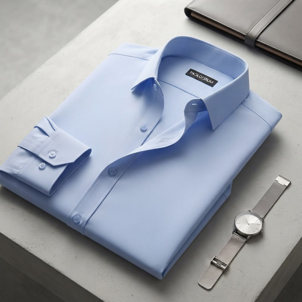 Project confidence and professionalism with the stylish square collar and solid color design of the Cross-Border Lightweight Stretchy Plus-Size Men's Shirts.