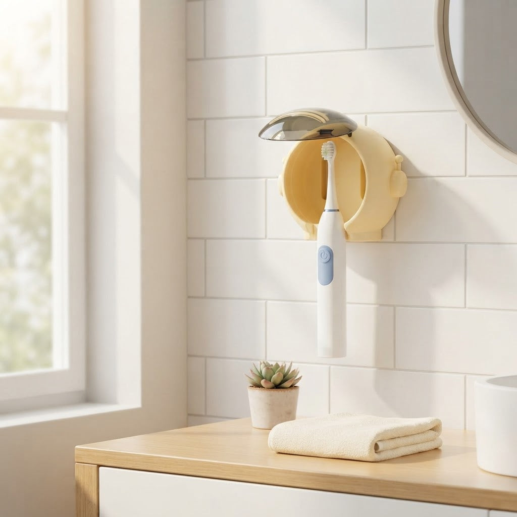 Effortless setup with the Cartoon Toothbrush Storage Rack Wall-mounted Bathroom Electric Toothbrush Storage Rack Punch-free Bathroom Wall Rack requiring no drilling or tools
