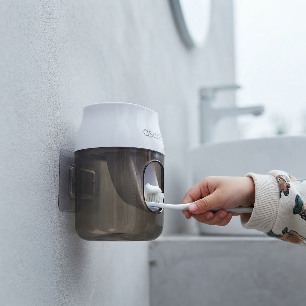 Enjoy a hygienic and tidy bathroom routine with a mess-free, automatic toothpaste dispenser