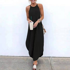 Robe longue de plage sans manches pour femmes, décontractée, rétro, col rond, écharpe, vêtements de plage, grande taille, été, 2021