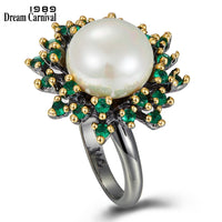 Bague fleur Dreamcarnival1989 zircon vert et perle blanche – WA11719