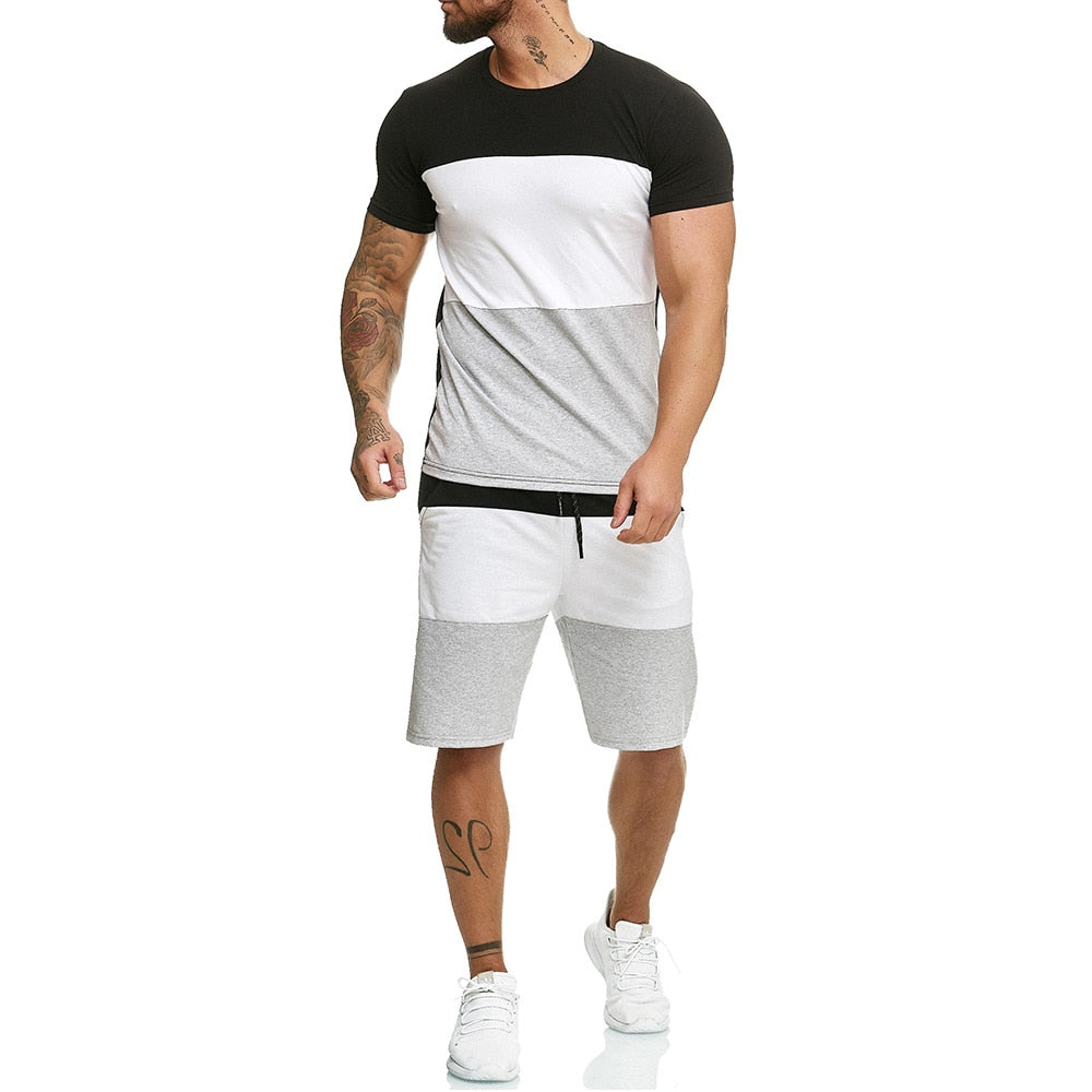 Ensemble jogging 2 pièces homme – Short et haut rayé style casual été