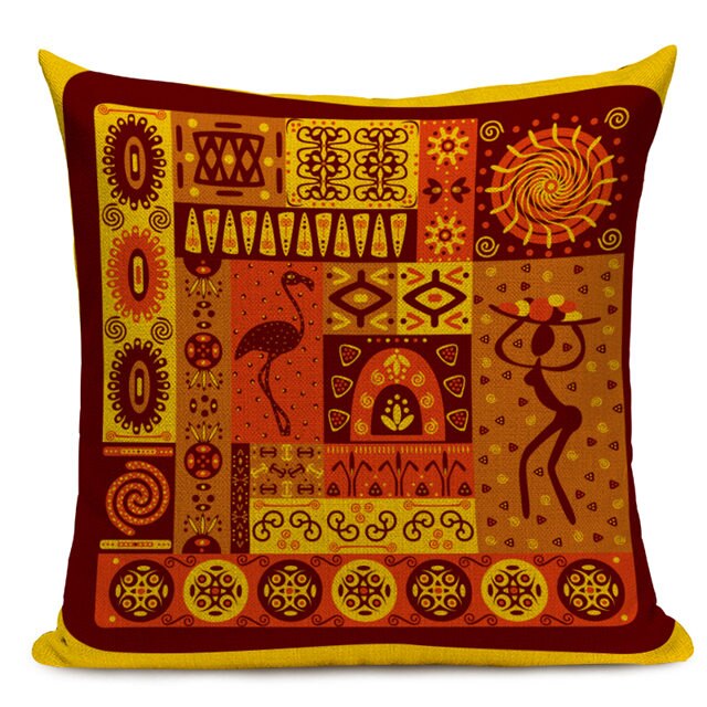 Housse Coussin Géométrique Style Africain - Éléphant Lin Décoration 4