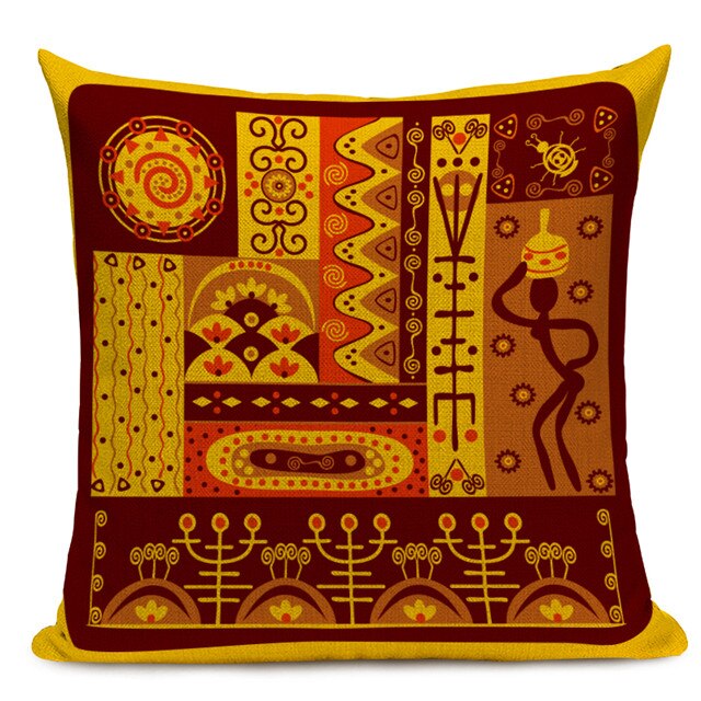 Housse Coussin Géométrique Style Africain - Éléphant Lin Décoration 3