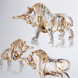 H&D Champagne Crystal Bull Figurine Art Glass Animal Figure Statues Souvenir Sculpture Home Office Decor Gift For Dad/Boyfriend