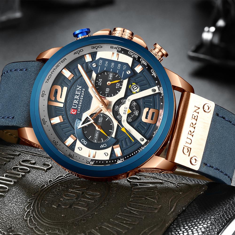 Montre chronographe homme Curren cuir – Sport, étanche, style militaire