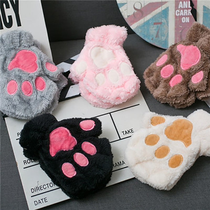 Gants Femme Patte d'Ours en Peluche - Moufles Hiver Chaudes