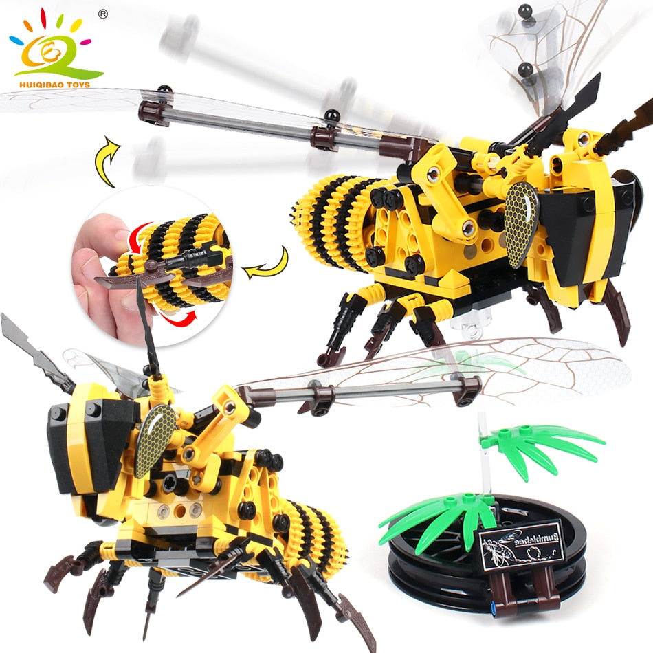 Jeu de construction Huiqibao insectes – Libellule et guêpe, briques techniques
