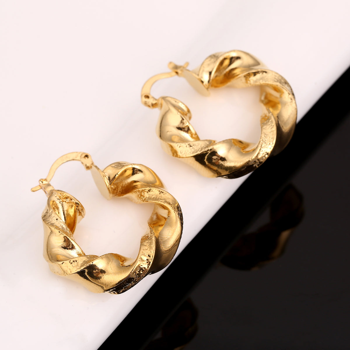 Boucles d'Oreilles Créoles Dorées Style Africain Éthiopien 2