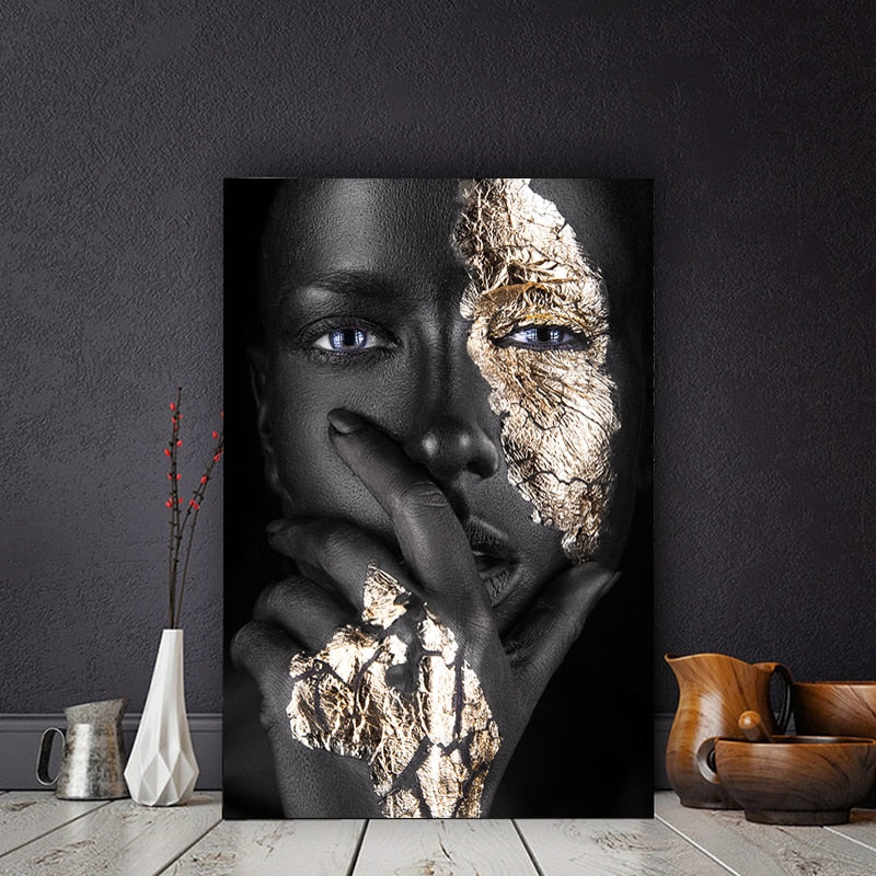 Tableau Femme Africaine Or Noir - Décoration Scandinave Salon