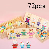 Puzzle en bois 72 pièces ours et lapin à habiller – Jouet Montessori