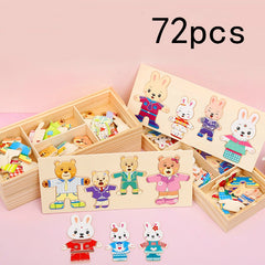 Puzzle en bois 72 pièces ours et lapin à habiller – Jouet Montessori