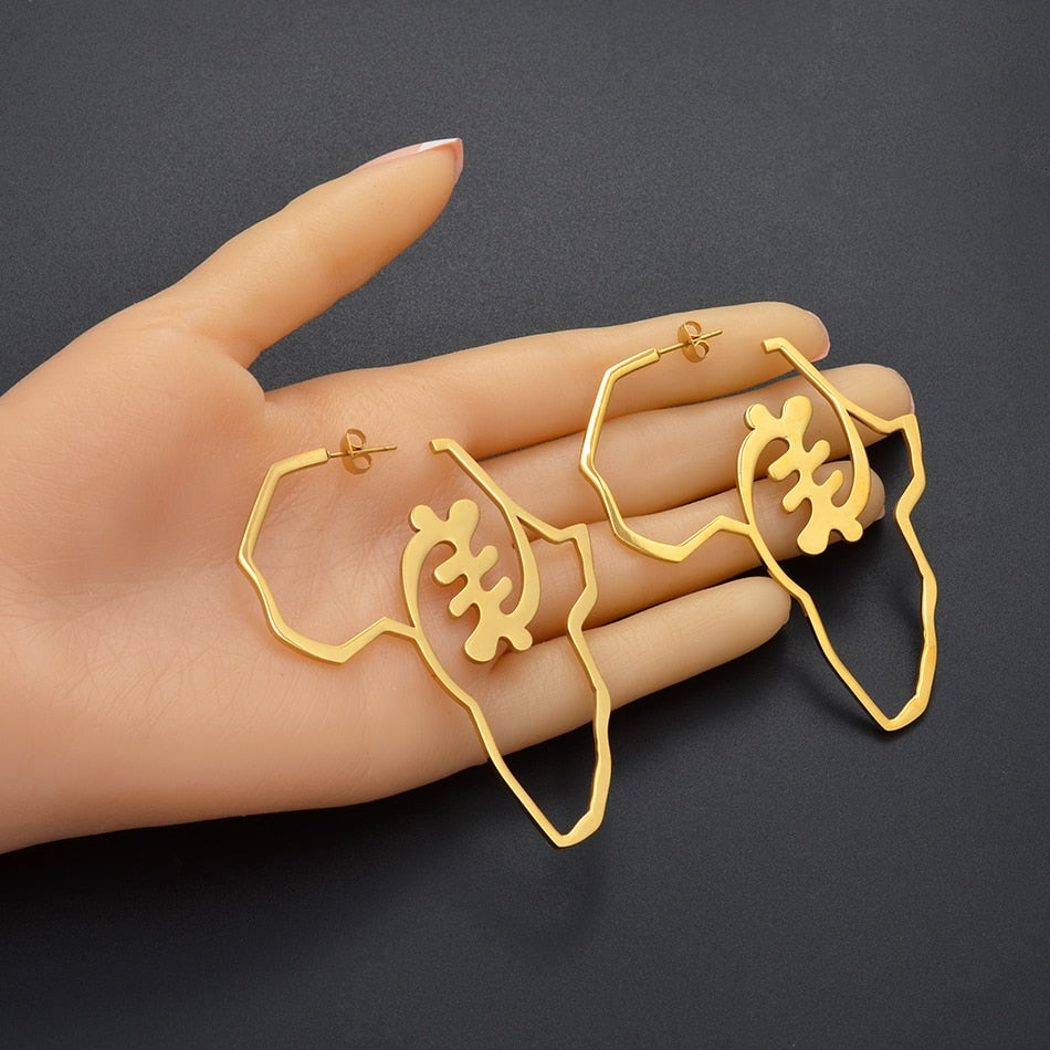 Boucles d'Oreilles Symbole Adinkra Nyame Anniyo - Bijou Africain Doré 3