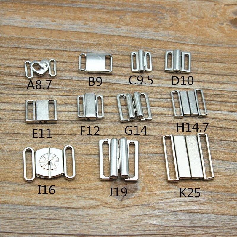 10pcs/lot 9mm-25mm Silver Metal Clasp Buckle Fasteners For Clothes Bra Bikini Sewing Accessories