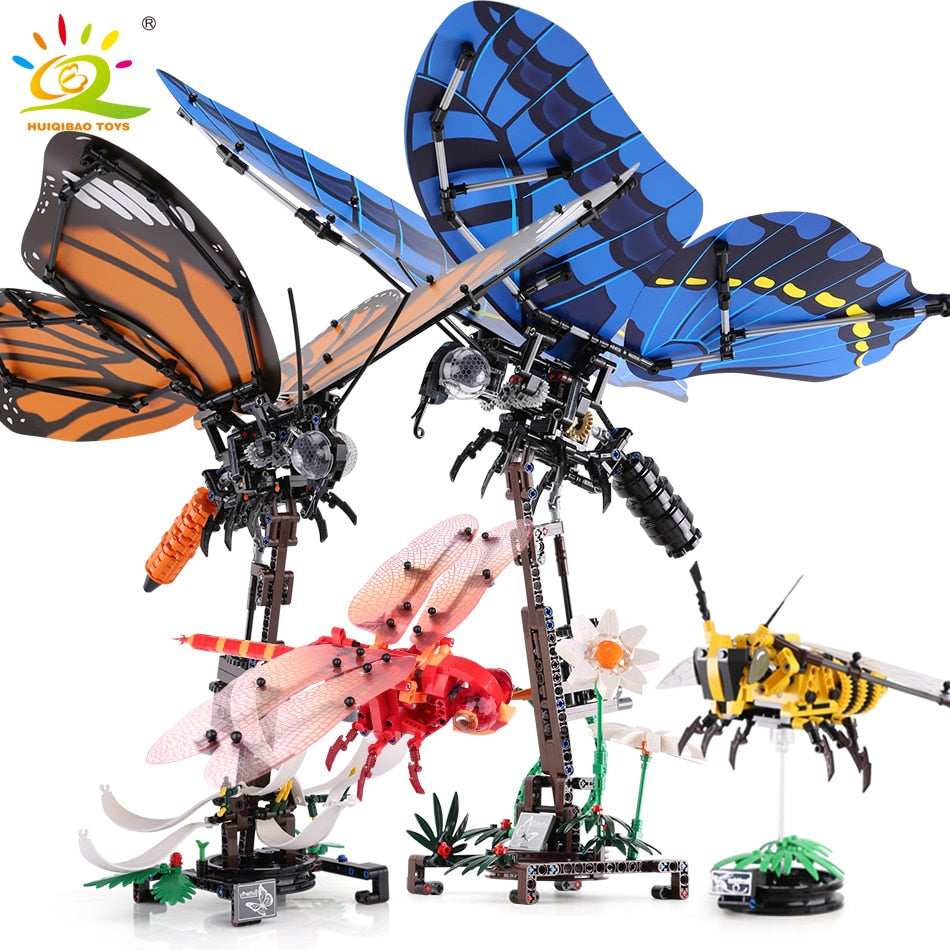 Jeu de construction Huiqibao insectes – Abeille, papillon et libellule