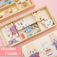 Puzzle en bois 72 pièces ours et lapin à habiller – Jouet Montessori