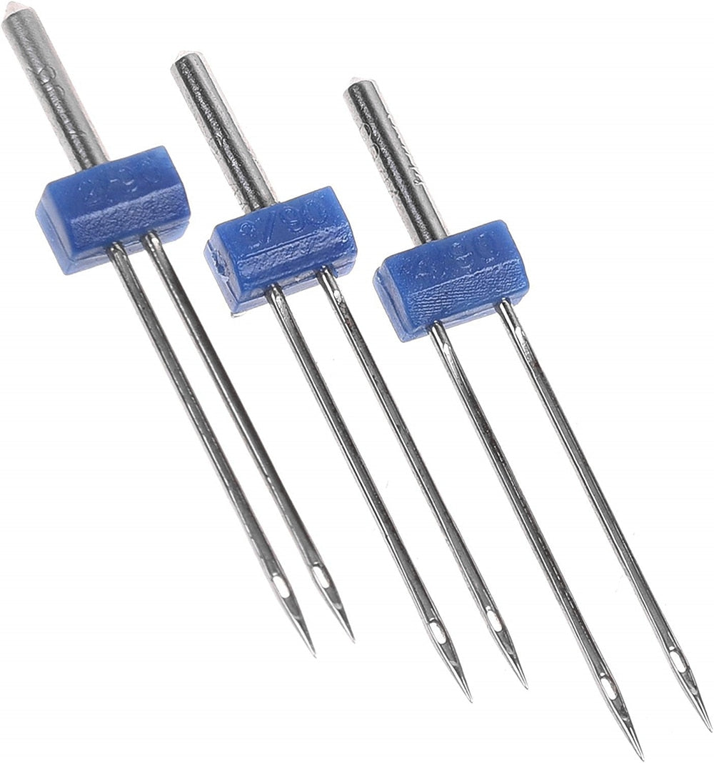 Lot de 3 aiguilles doubles et pied fronceur 9 rainures – Machine à coudre