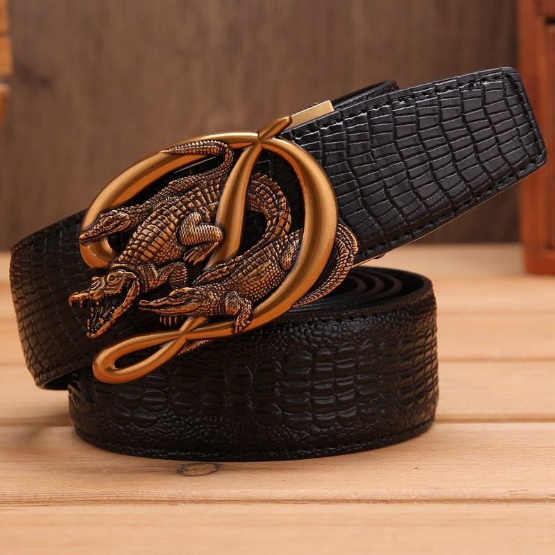 Ceinture homme cuir véritable crocodile avec boucle automatique