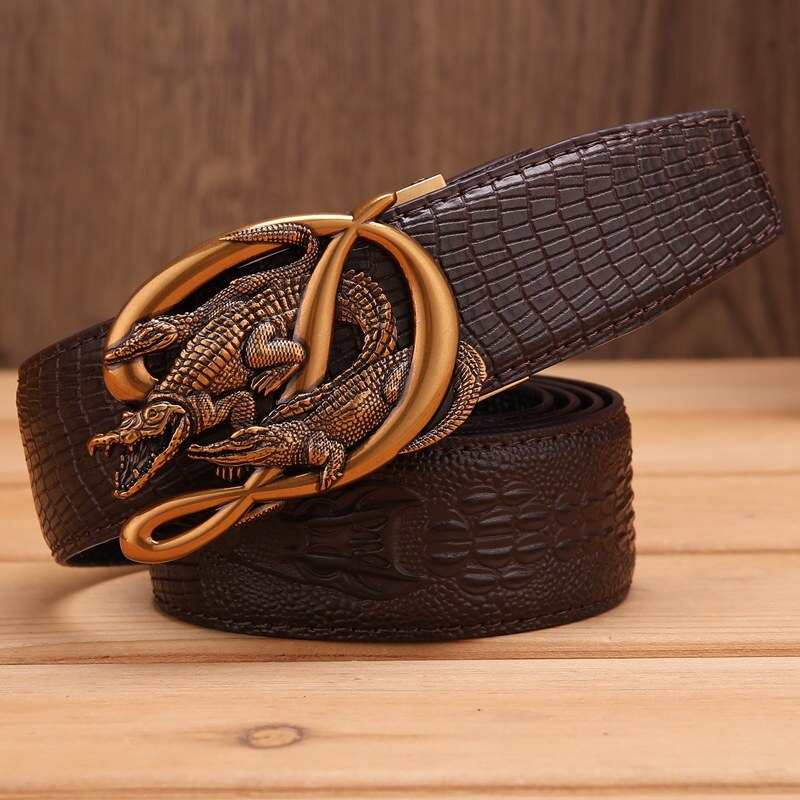 Ceinture homme cuir véritable crocodile avec boucle automatique