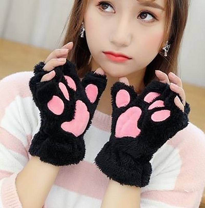 Gants Femme Patte d'Ours en Peluche - Moufles Hiver Chaudes