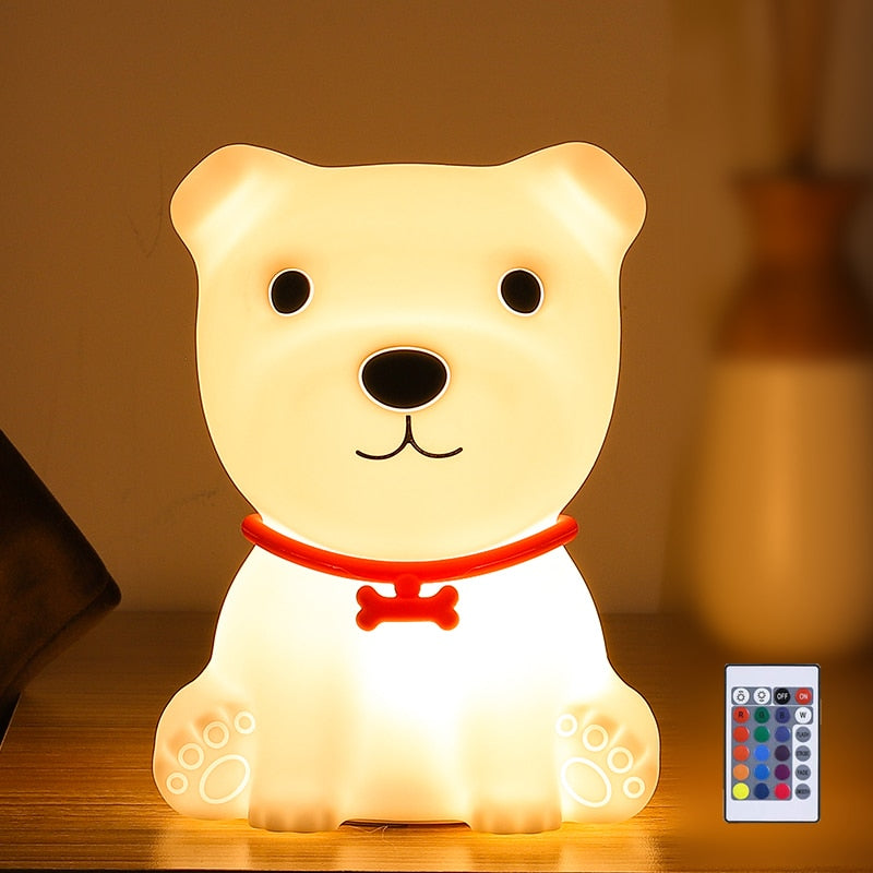 Veilleuse LED chien avec capteur tactile et télécommande pour enfant