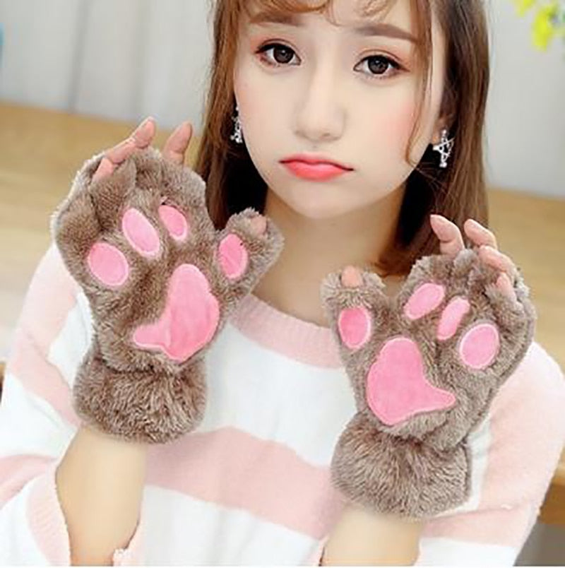 Gants Femme Patte d'Ours en Peluche - Moufles Hiver Chaudes