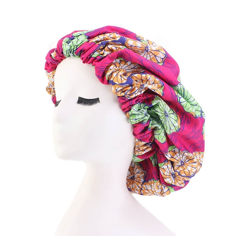 Bonnet Satin Motif Ankara - Foulard Tête Double Couche