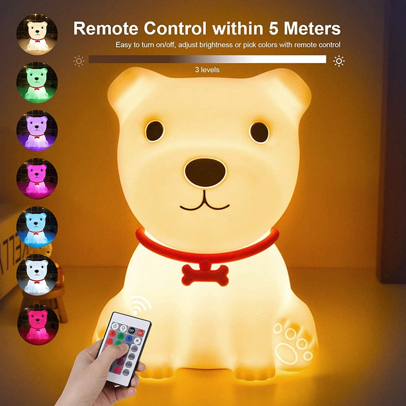 Veilleuse LED chien avec capteur tactile et télécommande pour enfant