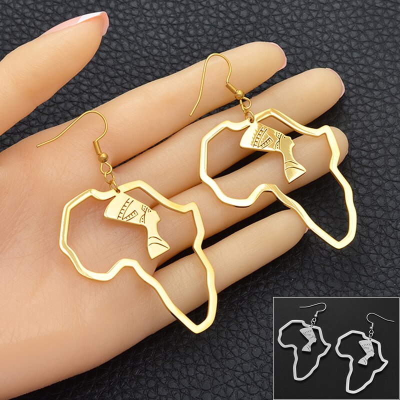 Boucles d'Oreilles Néfertiti Dorées - Bijou Carte Afrique Anniyo 2