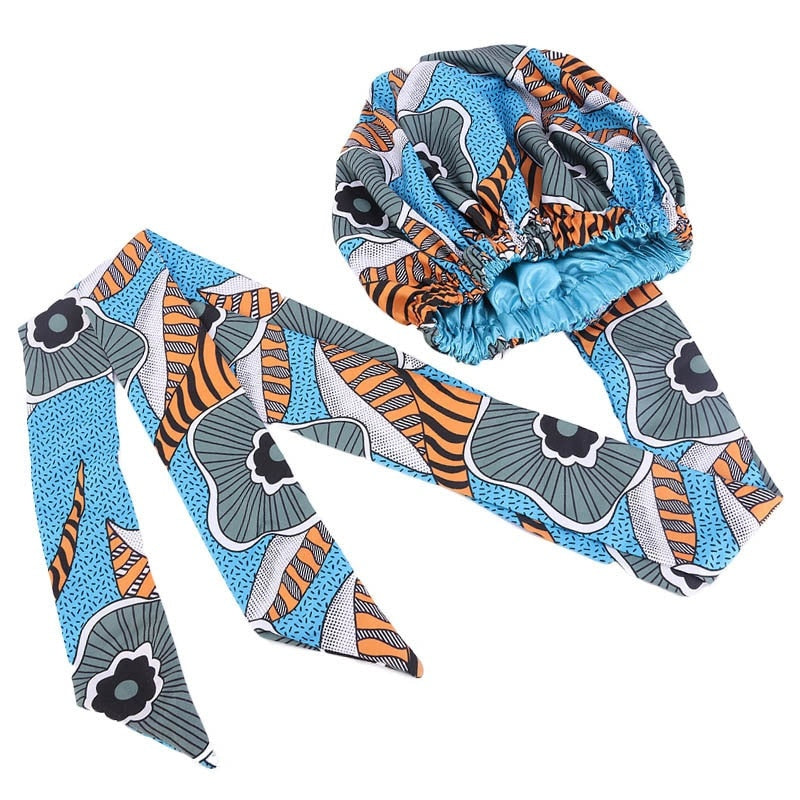 Bonnet Satin Motif Ankara - Foulard Tête Double Couche