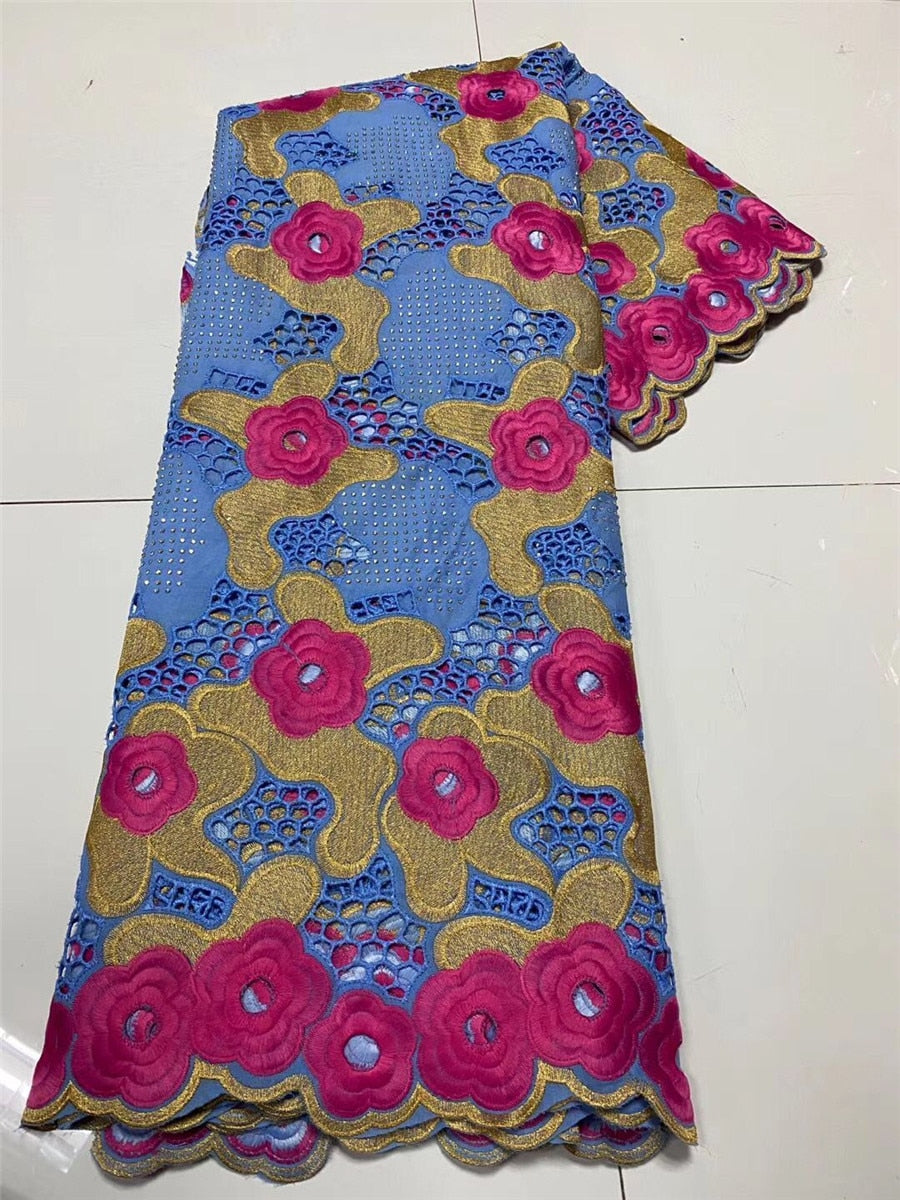 Tissu Dentelle Voile Suisse Africaine Coton Brodé - Mariage 5 Mètres
