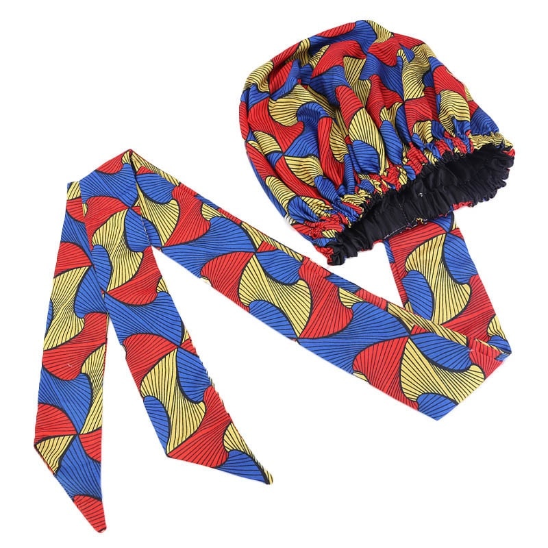 Bonnet Satin Motif Ankara - Foulard Tête Double Couche