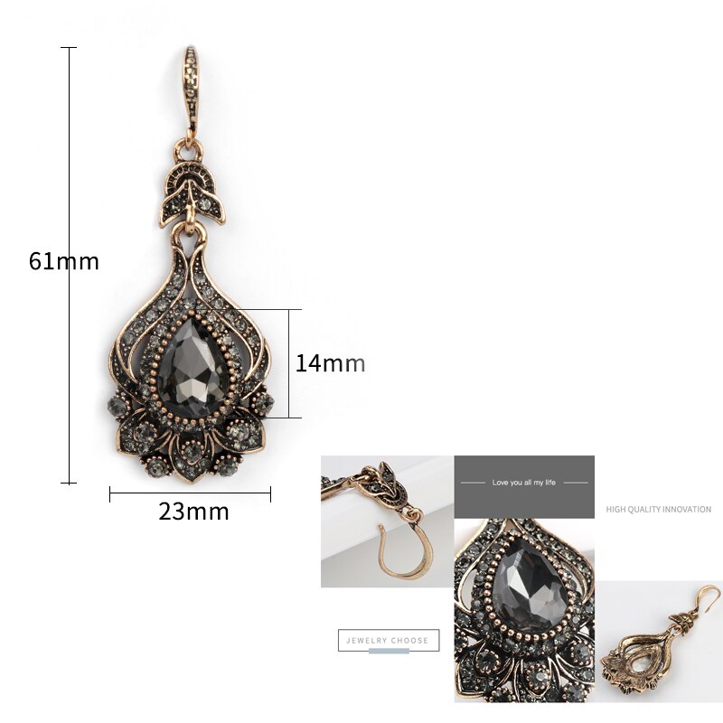 Boucles d'oreilles pendantes cristal gris Kinel – Bijou vintage doré