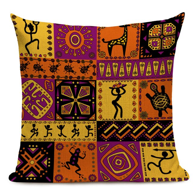 Housse Coussin Géométrique Style Africain - Éléphant Lin Décoration 3