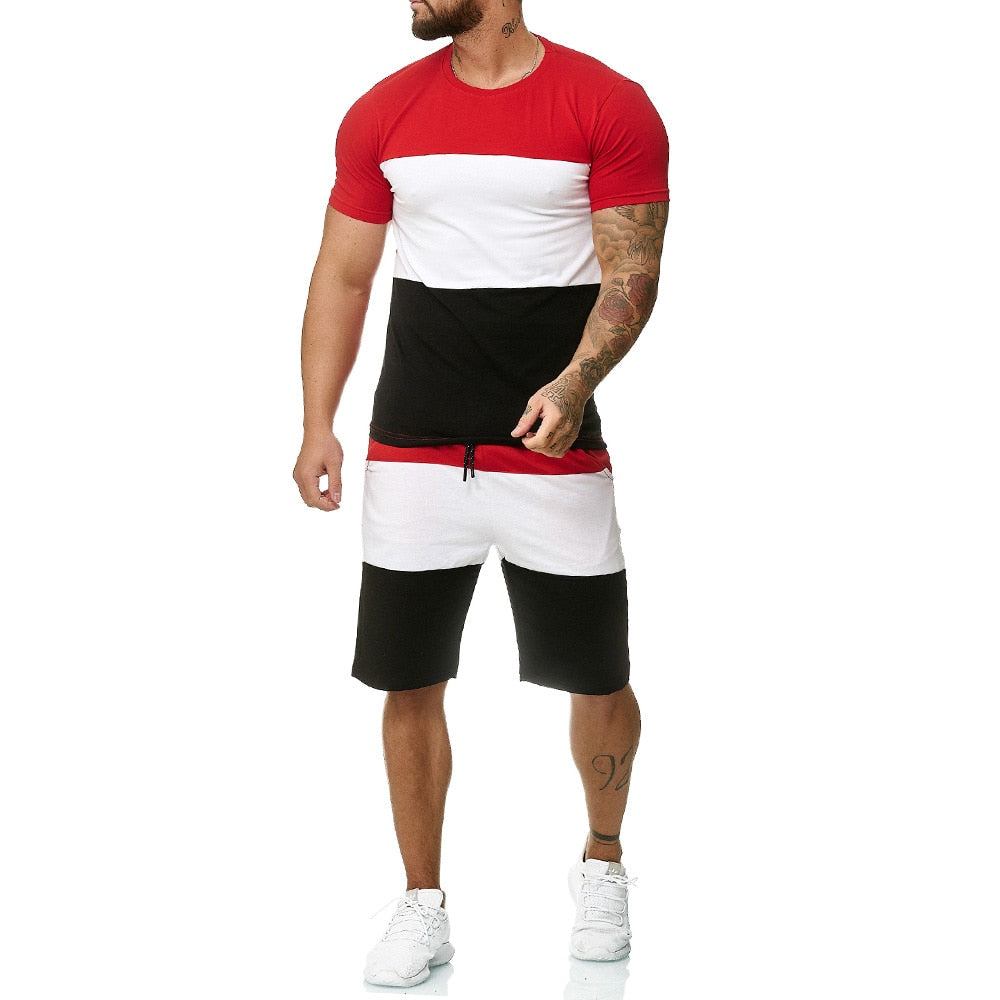 Ensemble jogging 2 pièces homme – Short et haut rayé style casual été