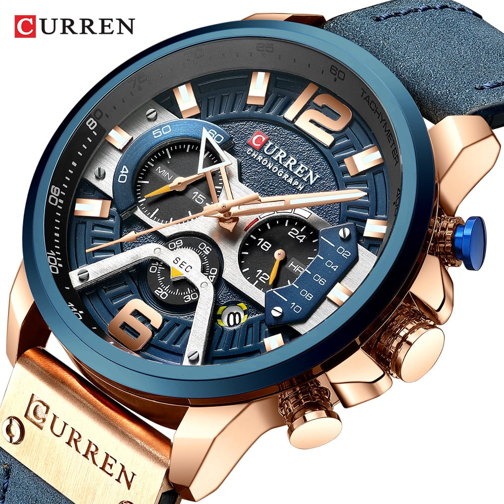 Montre chronographe homme Curren cuir – Sport, étanche, style militaire