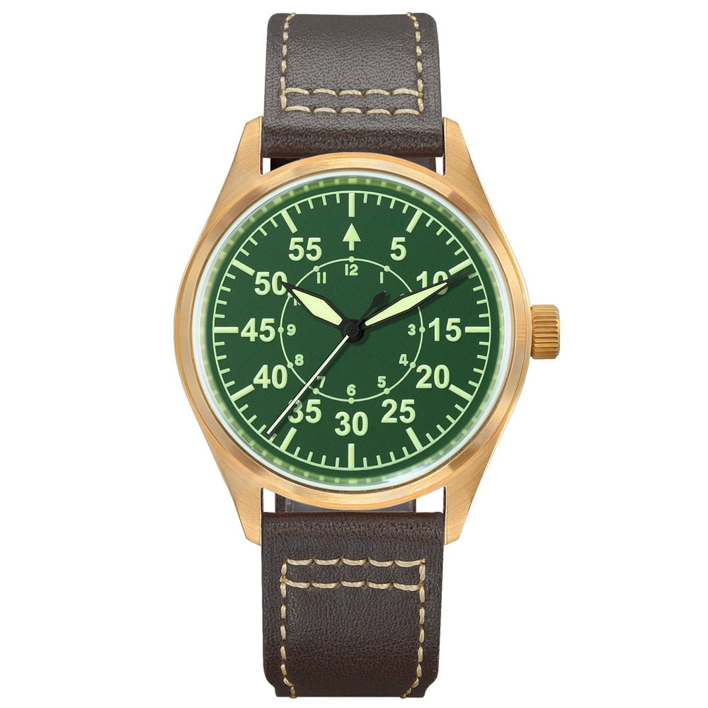 Montre pilote mécanique San Martin Bronze – Lumineux, étanche 200 m