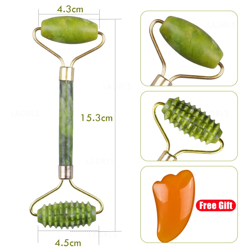 Rouleau de jade facial et gua sha naturel – Massage et soin du visage