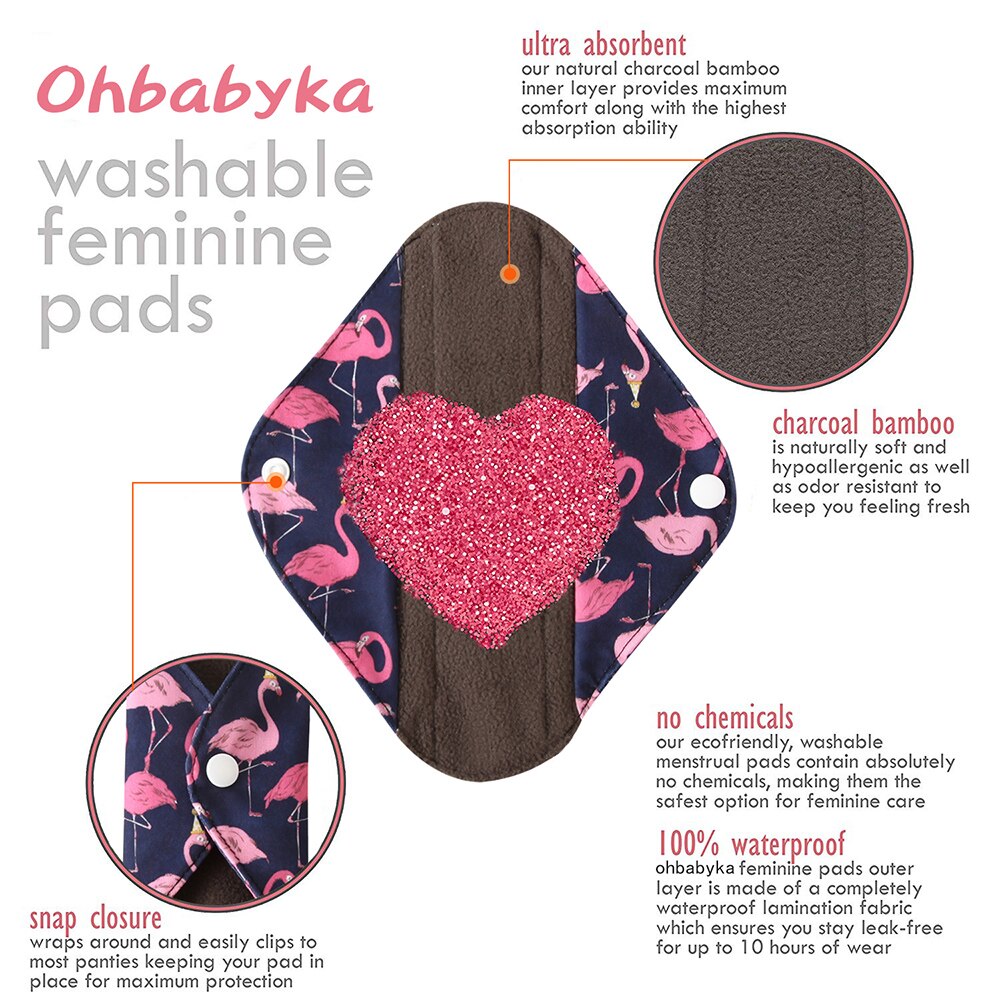 Protège-slip lavable Ohbabyka charbon de bambou – Serviette réutilisable