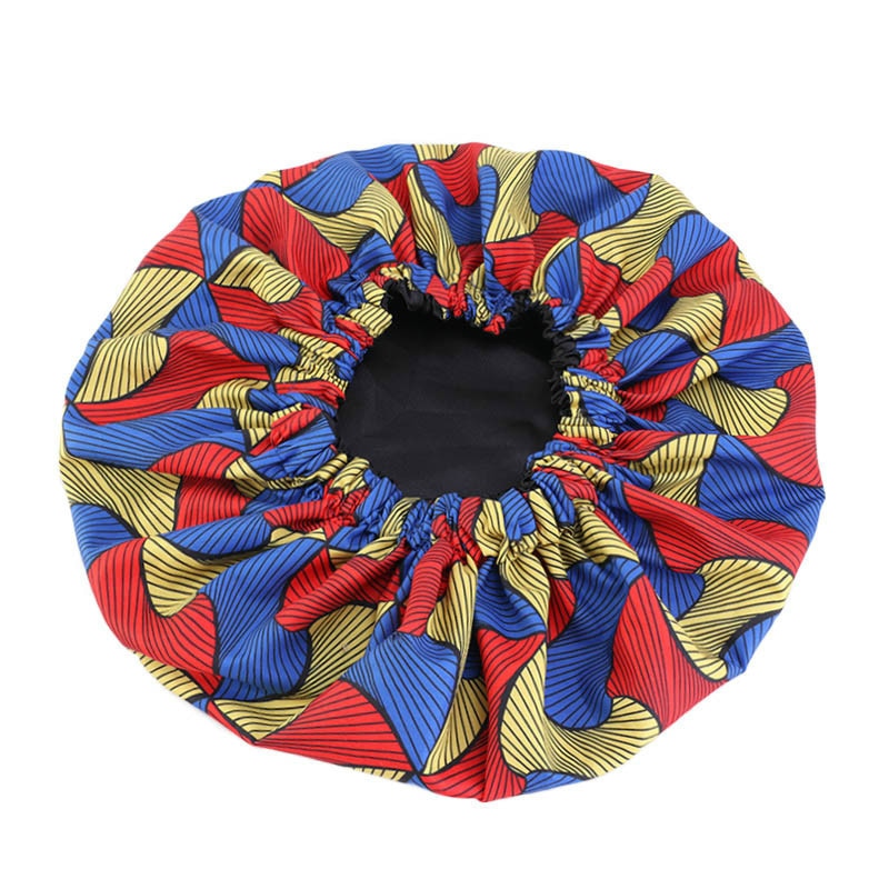Bonnet Satin Motif Ankara - Foulard Tête Double Couche