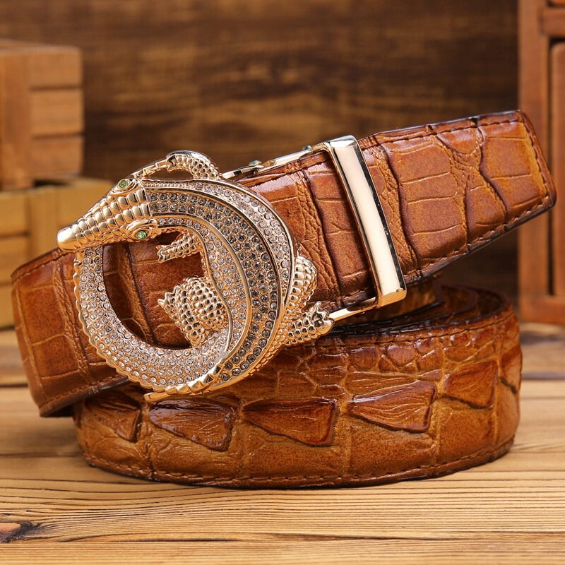 Ceinture homme cuir véritable crocodile avec boucle automatique