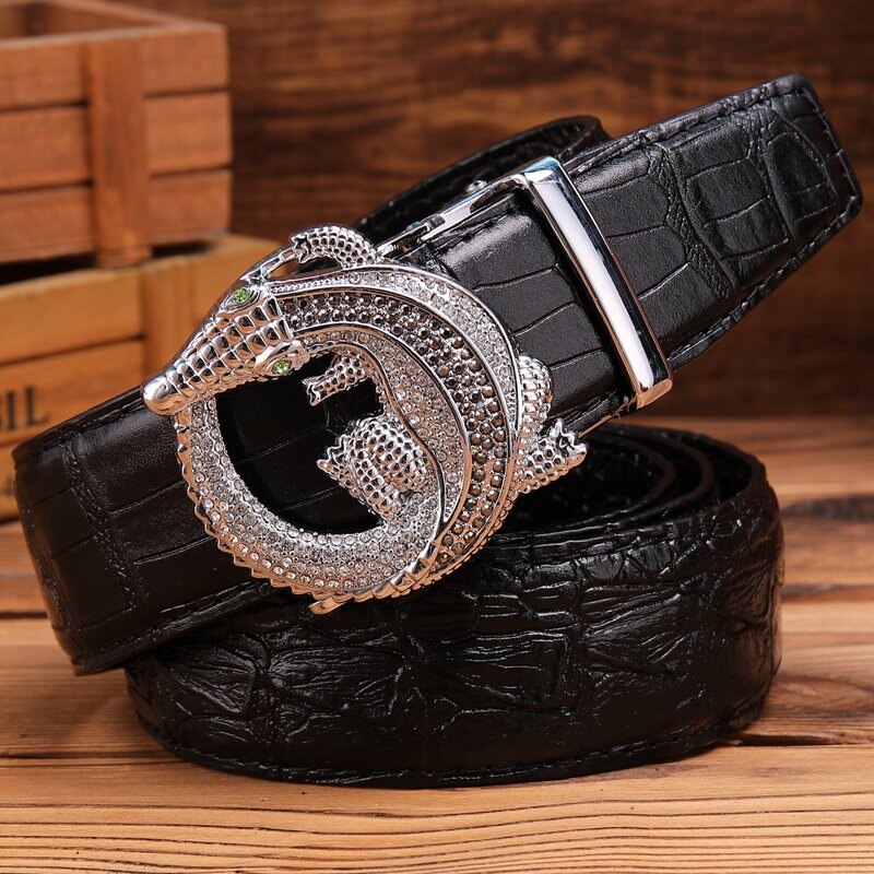 Ceinture homme cuir véritable crocodile avec boucle automatique