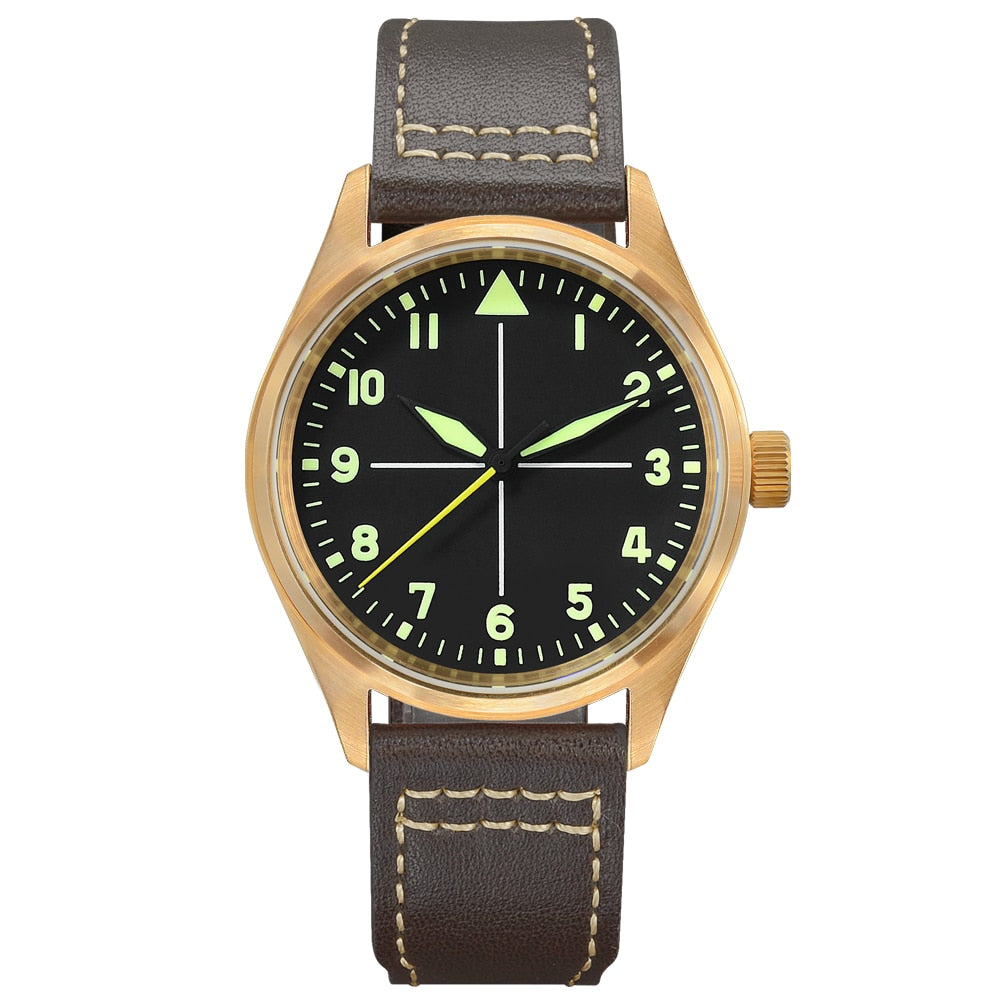 Montre pilote mécanique San Martin Bronze – Lumineux, étanche 200 m