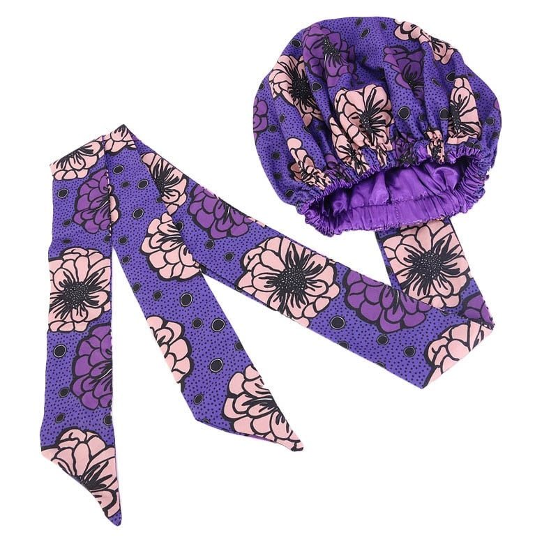 Bonnet Satin Motif Ankara - Foulard Tête Double Couche