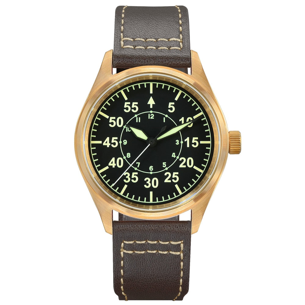Montre pilote mécanique San Martin Bronze – Lumineux, étanche 200 m