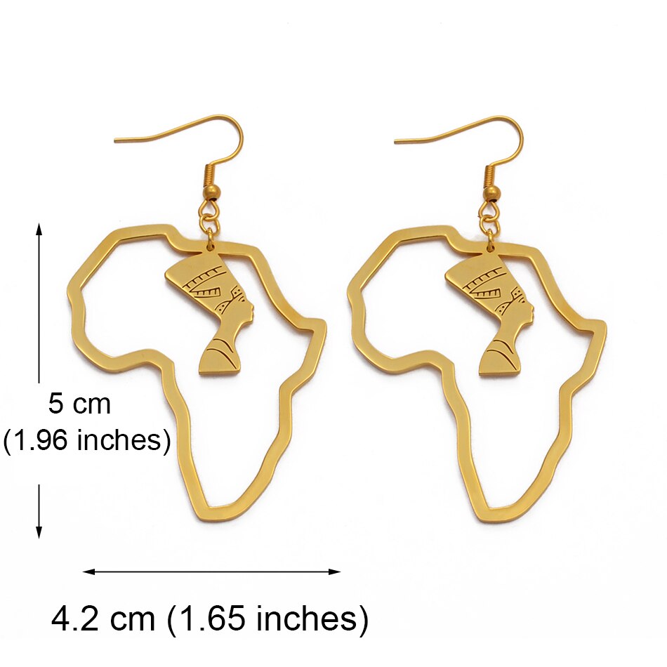Boucles d'Oreilles Néfertiti Dorées - Bijou Carte Afrique Anniyo 2