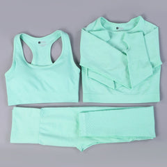 Ensemble sport femme 3 pièces sans couture – Legging, brassière et veste