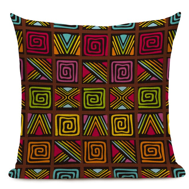 Housse Coussin Géométrique Style Africain - Éléphant Lin Décoration 3